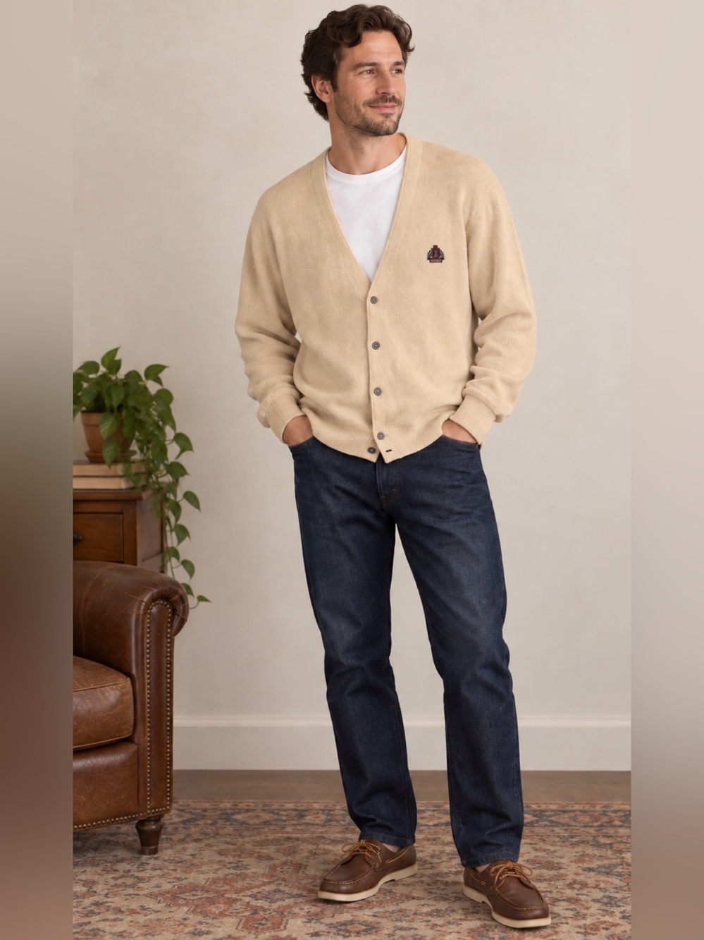 Vintage Men’s L cardigan Izod Preppy Collegiate Grandpa Old Money sweater